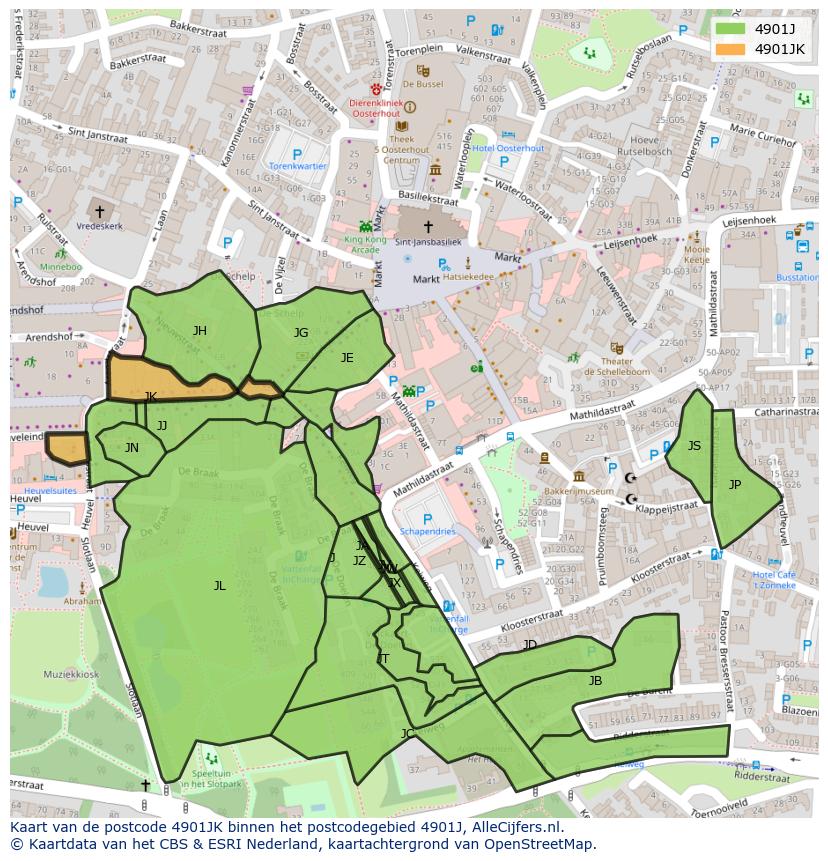 Afbeelding van het postcodegebied 4901 JK op de kaart.