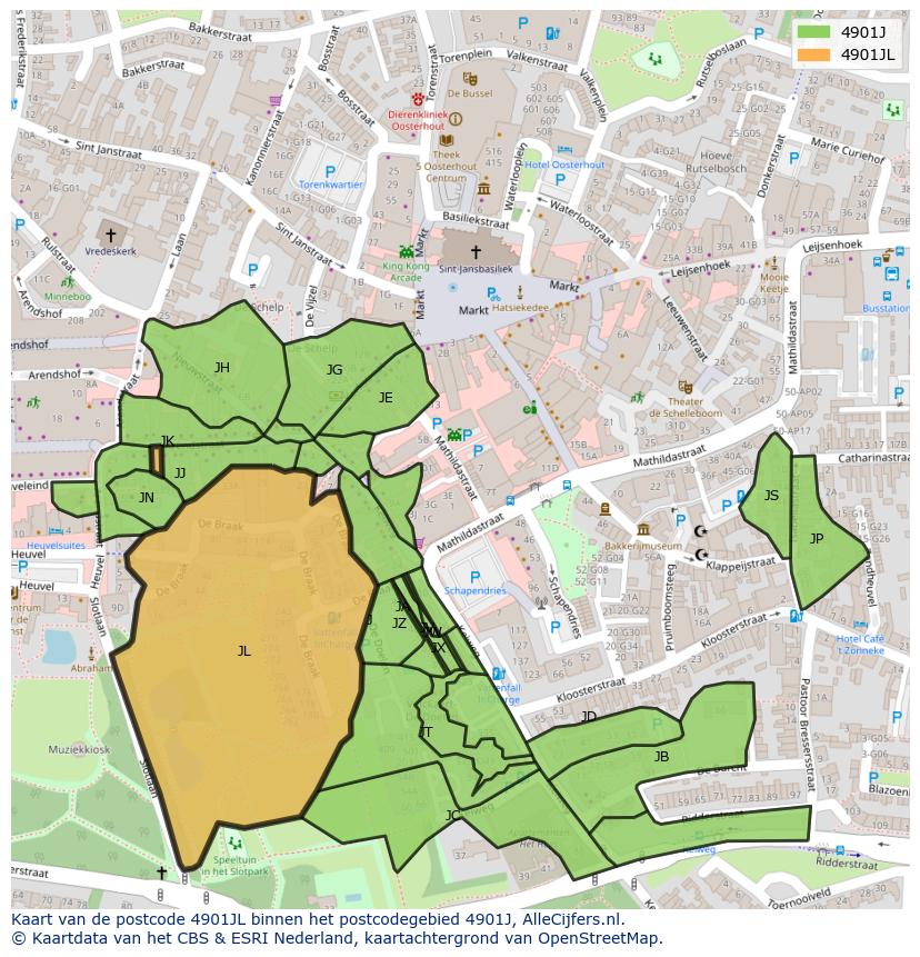 Afbeelding van het postcodegebied 4901 JL op de kaart.