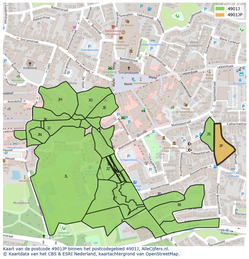 Afbeelding van het postcodegebied 4901 JP op de kaart.