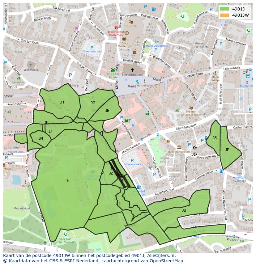 Afbeelding van het postcodegebied 4901 JW op de kaart.