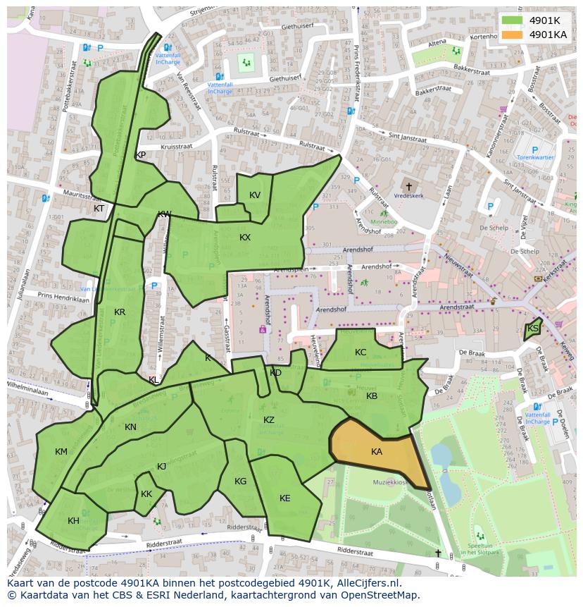 Afbeelding van het postcodegebied 4901 KA op de kaart.