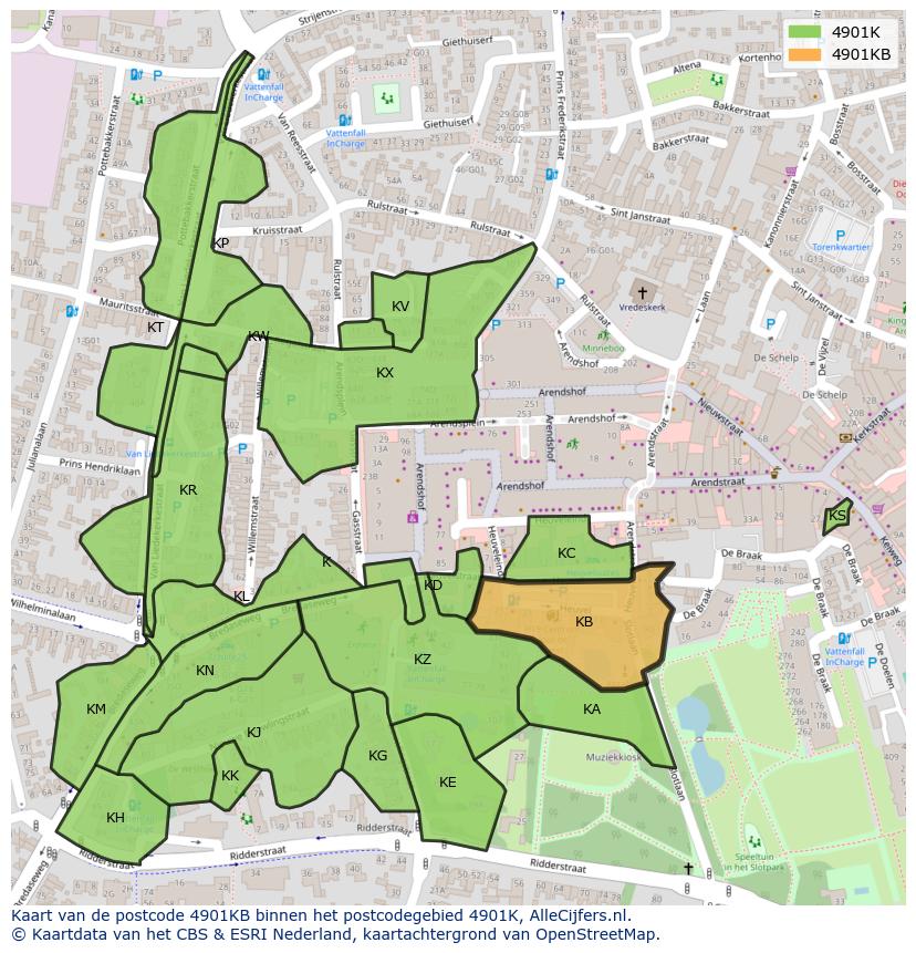Afbeelding van het postcodegebied 4901 KB op de kaart.