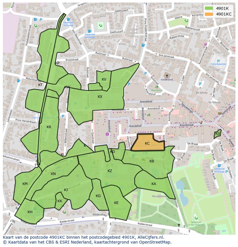 Afbeelding van het postcodegebied 4901 KC op de kaart.