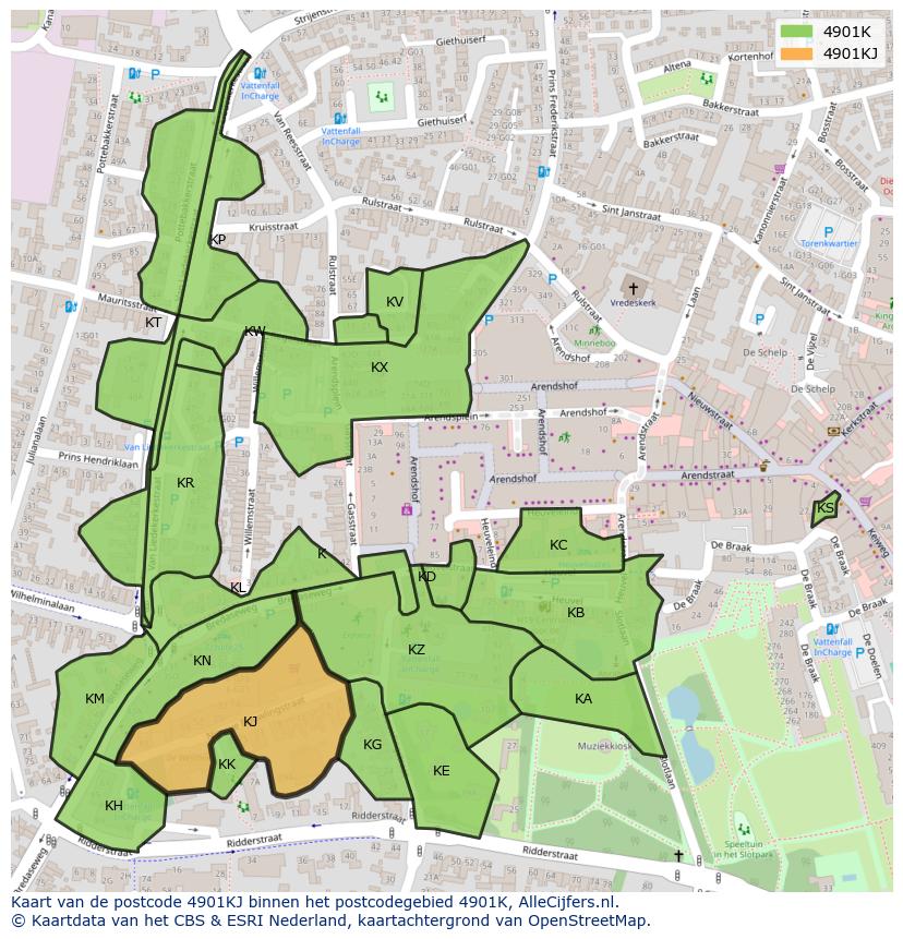 Afbeelding van het postcodegebied 4901 KJ op de kaart.