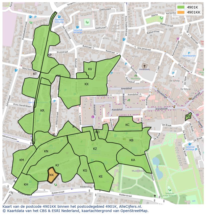 Afbeelding van het postcodegebied 4901 KK op de kaart.
