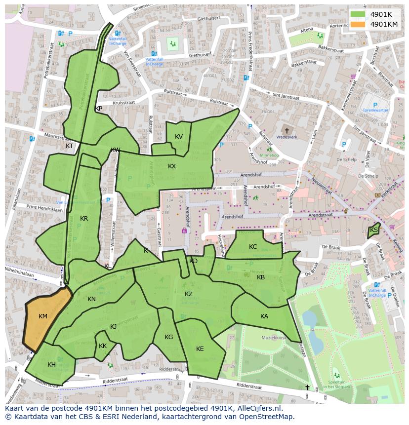 Afbeelding van het postcodegebied 4901 KM op de kaart.