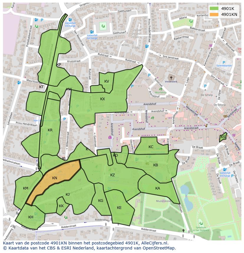 Afbeelding van het postcodegebied 4901 KN op de kaart.