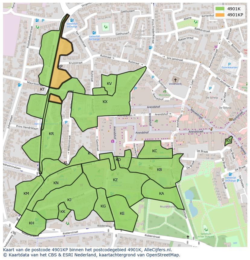 Afbeelding van het postcodegebied 4901 KP op de kaart.