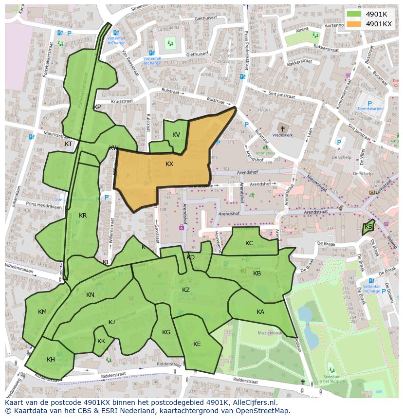Afbeelding van het postcodegebied 4901 KX op de kaart.