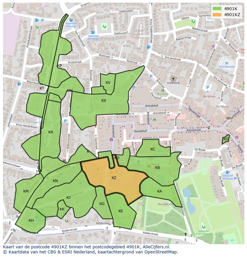 Afbeelding van het postcodegebied 4901 KZ op de kaart.