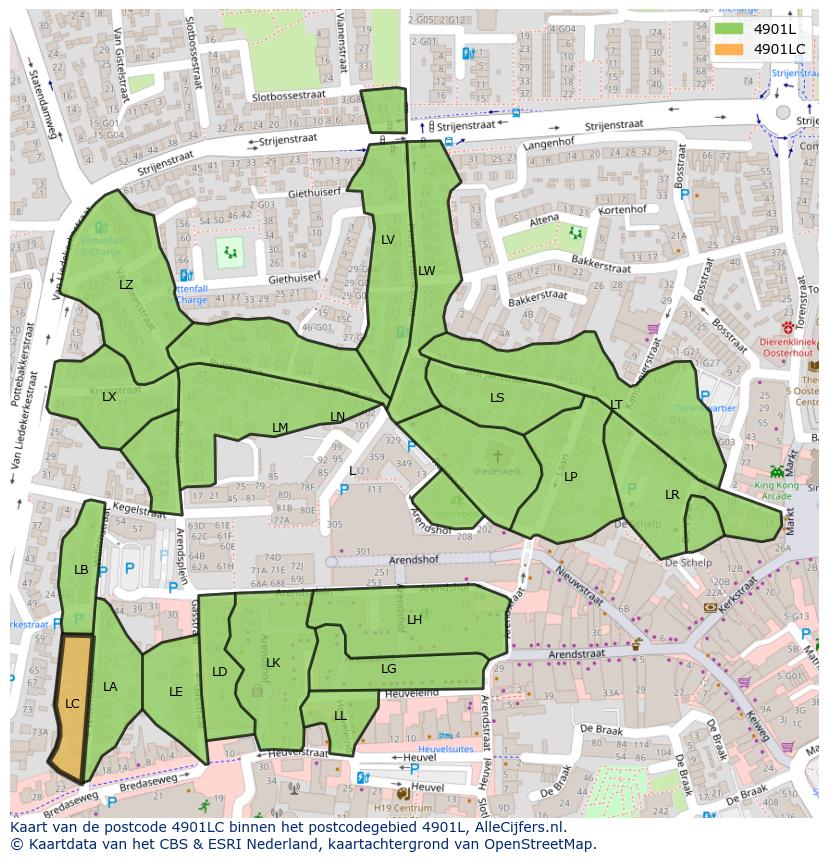 Afbeelding van het postcodegebied 4901 LC op de kaart.