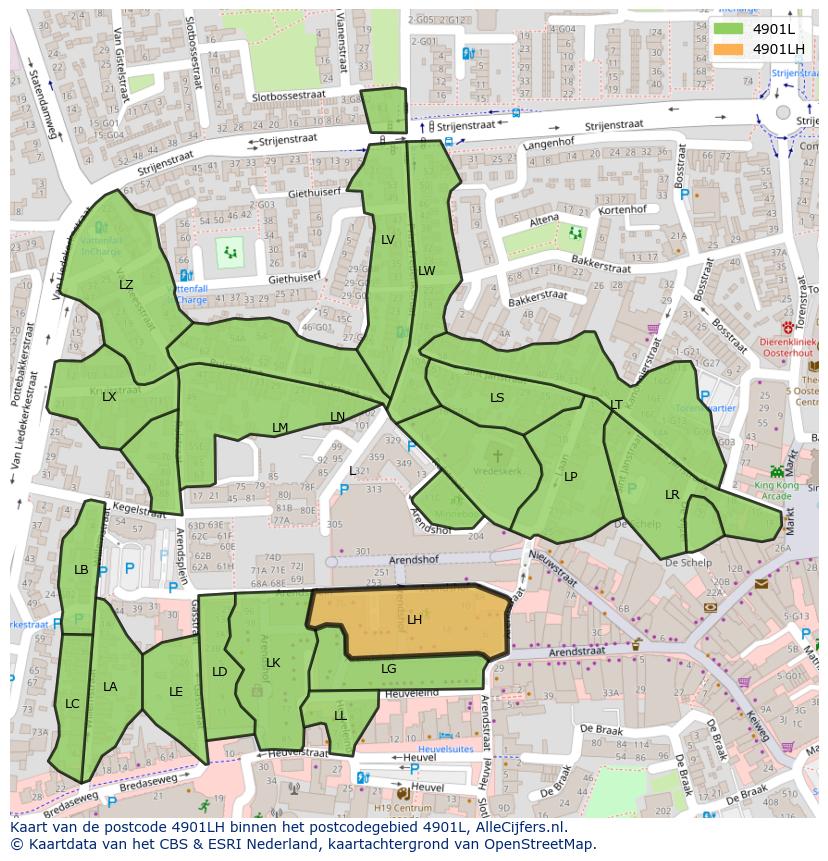 Afbeelding van het postcodegebied 4901 LH op de kaart.