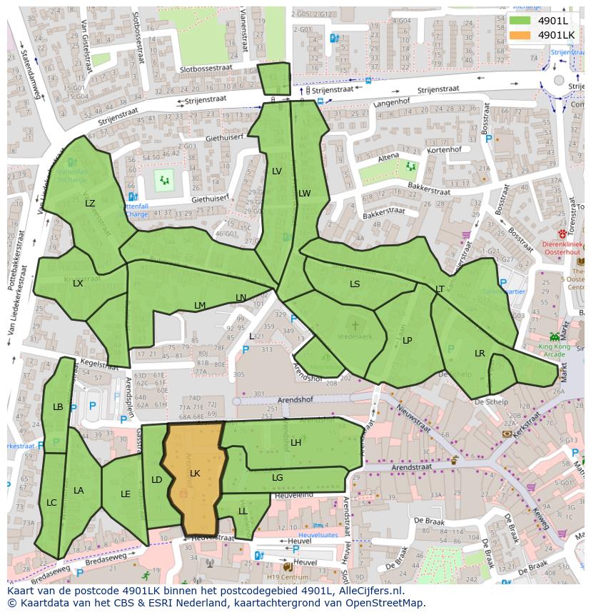 Afbeelding van het postcodegebied 4901 LK op de kaart.