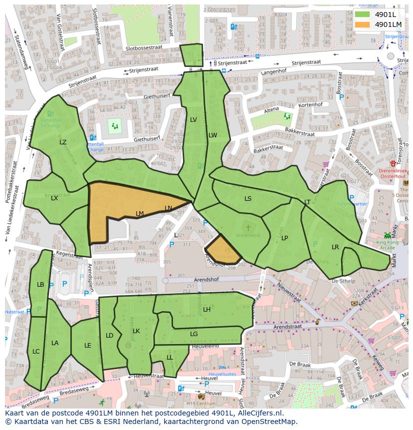 Afbeelding van het postcodegebied 4901 LM op de kaart.