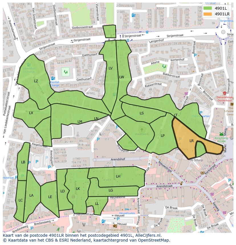 Afbeelding van het postcodegebied 4901 LR op de kaart.