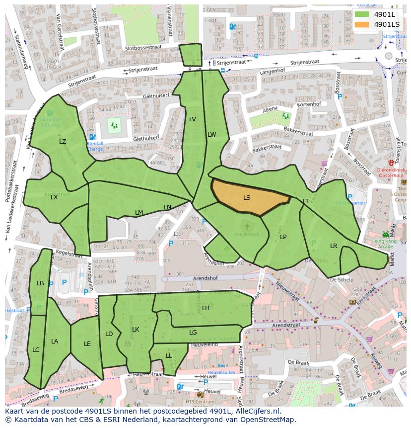 Afbeelding van het postcodegebied 4901 LS op de kaart.