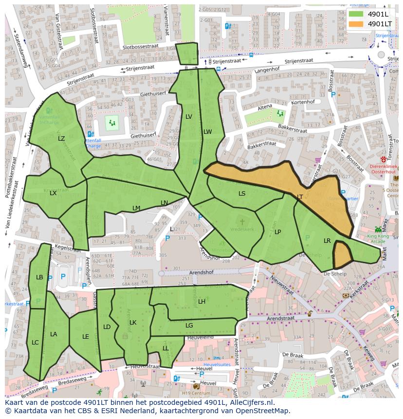 Afbeelding van het postcodegebied 4901 LT op de kaart.