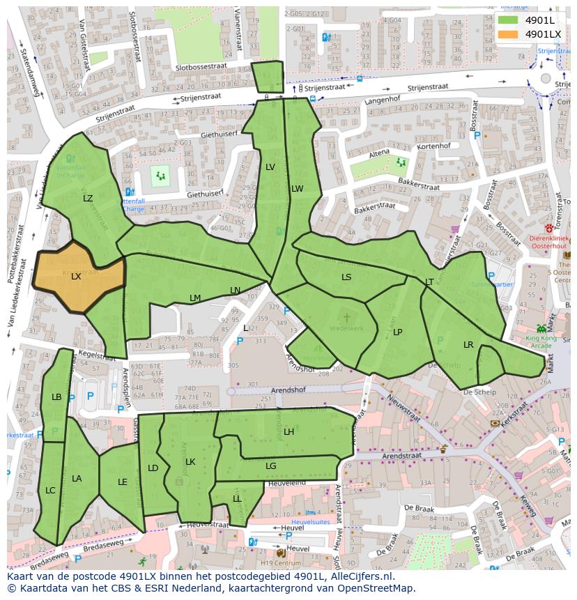 Afbeelding van het postcodegebied 4901 LX op de kaart.