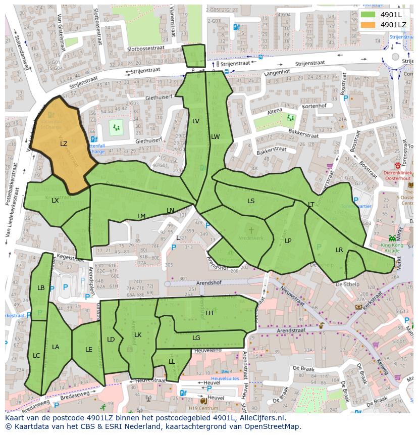 Afbeelding van het postcodegebied 4901 LZ op de kaart.