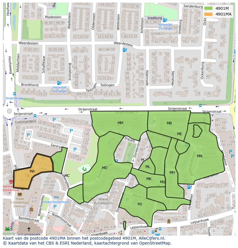 Afbeelding van het postcodegebied 4901 MA op de kaart.
