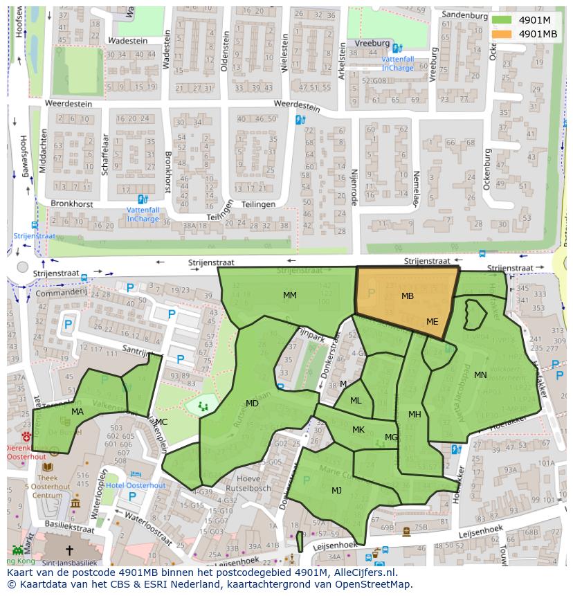 Afbeelding van het postcodegebied 4901 MB op de kaart.