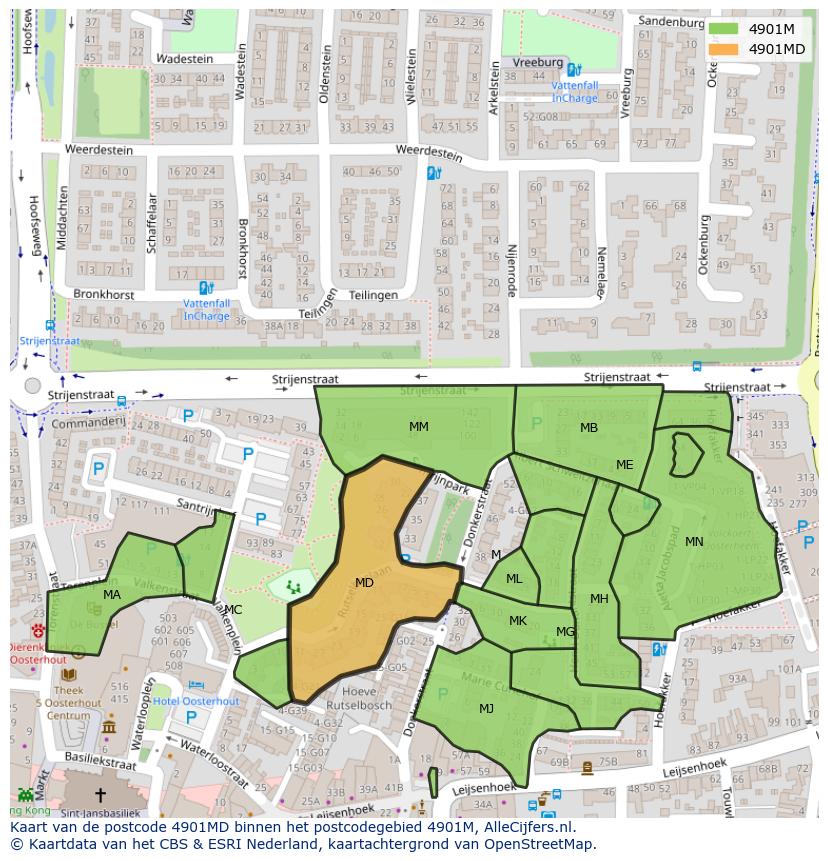 Afbeelding van het postcodegebied 4901 MD op de kaart.