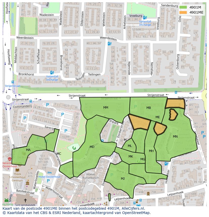 Afbeelding van het postcodegebied 4901 ME op de kaart.