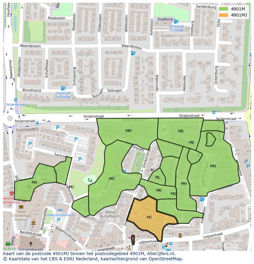 Afbeelding van het postcodegebied 4901 MJ op de kaart.