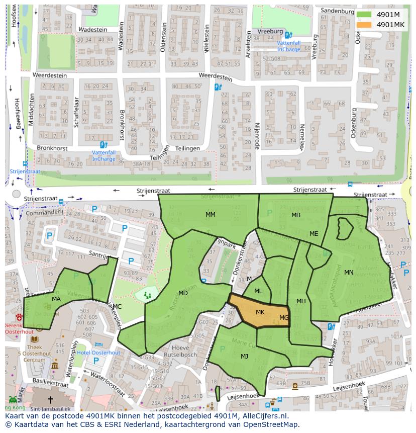 Afbeelding van het postcodegebied 4901 MK op de kaart.