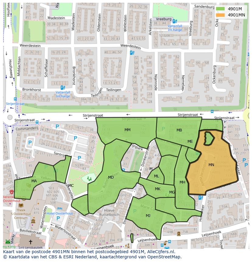 Afbeelding van het postcodegebied 4901 MN op de kaart.