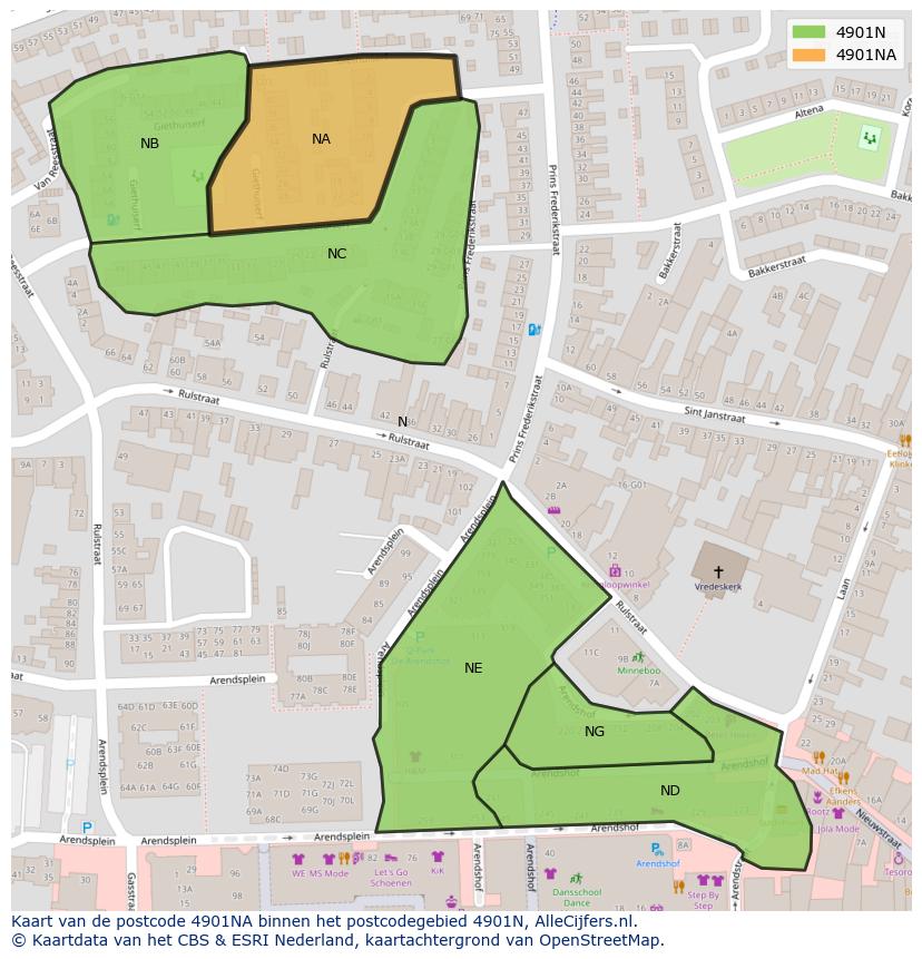 Afbeelding van het postcodegebied 4901 NA op de kaart.