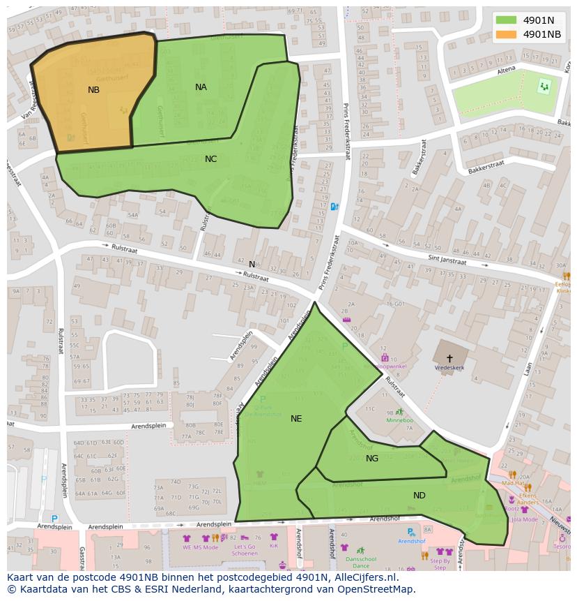 Afbeelding van het postcodegebied 4901 NB op de kaart.