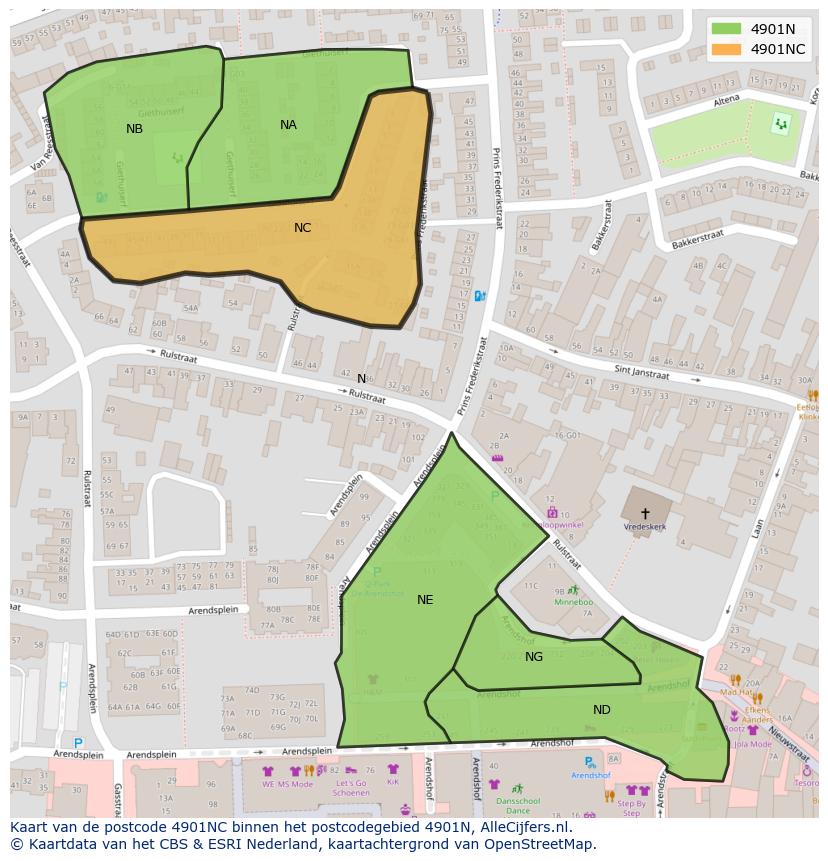 Afbeelding van het postcodegebied 4901 NC op de kaart.