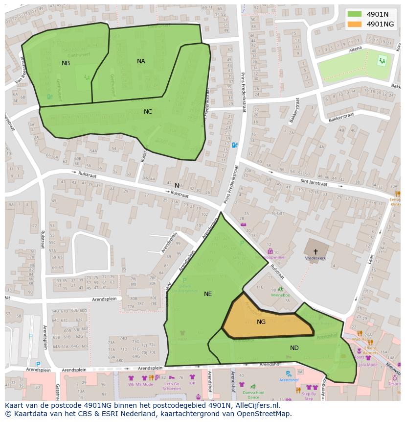 Afbeelding van het postcodegebied 4901 NG op de kaart.