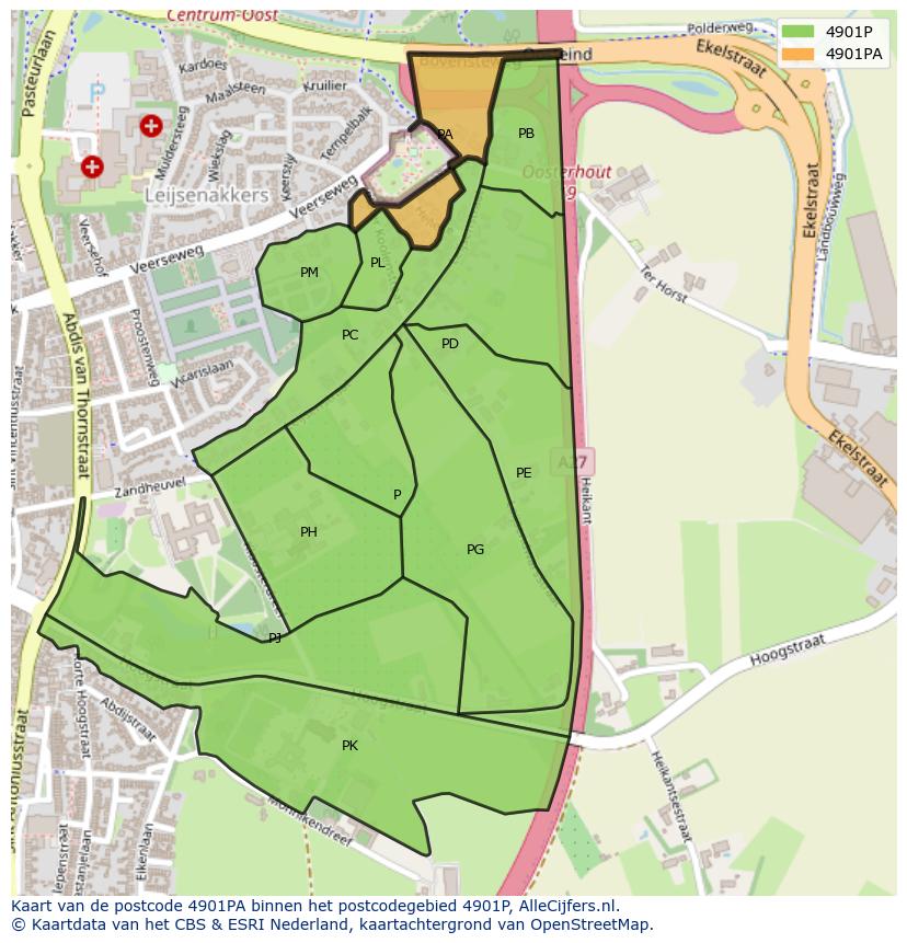 Afbeelding van het postcodegebied 4901 PA op de kaart.