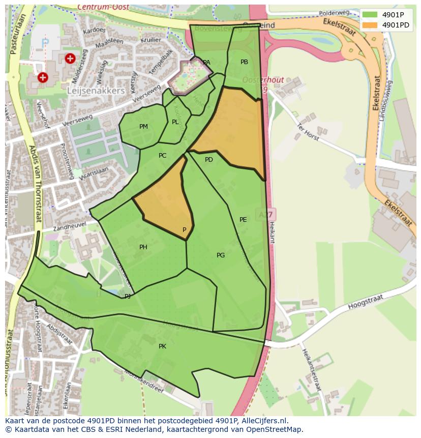 Afbeelding van het postcodegebied 4901 PD op de kaart.