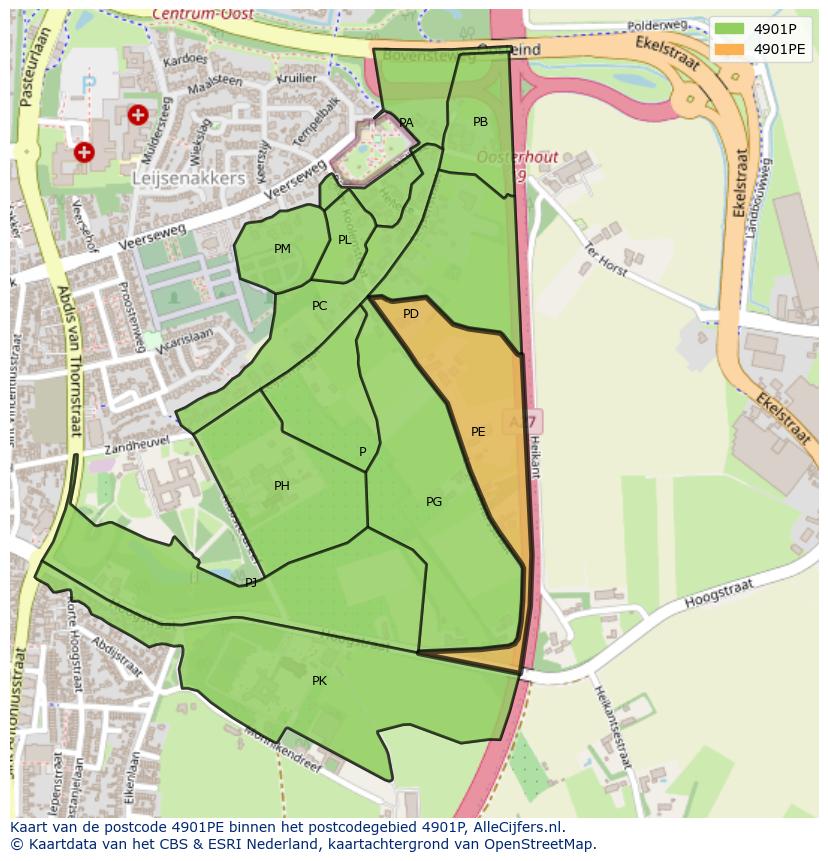 Afbeelding van het postcodegebied 4901 PE op de kaart.