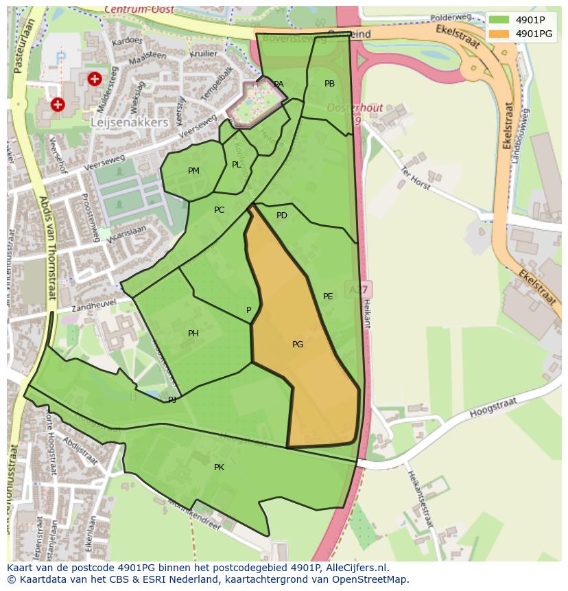 Afbeelding van het postcodegebied 4901 PG op de kaart.