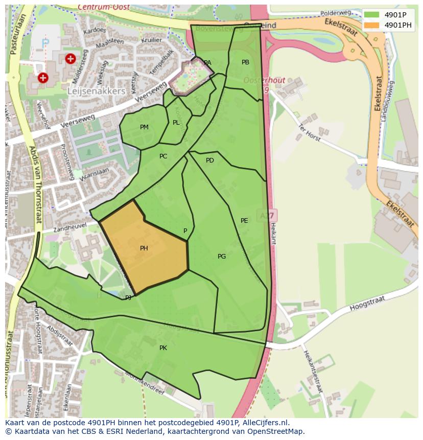 Afbeelding van het postcodegebied 4901 PH op de kaart.