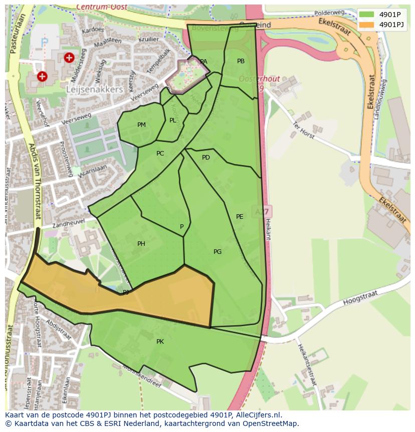 Afbeelding van het postcodegebied 4901 PJ op de kaart.