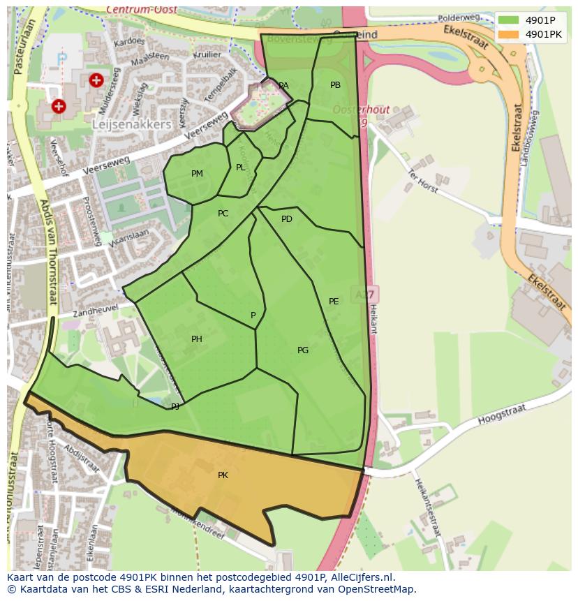 Afbeelding van het postcodegebied 4901 PK op de kaart.