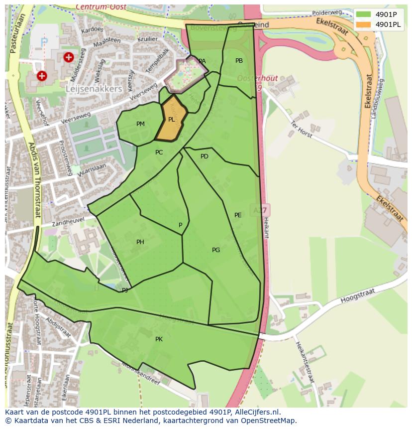 Afbeelding van het postcodegebied 4901 PL op de kaart.