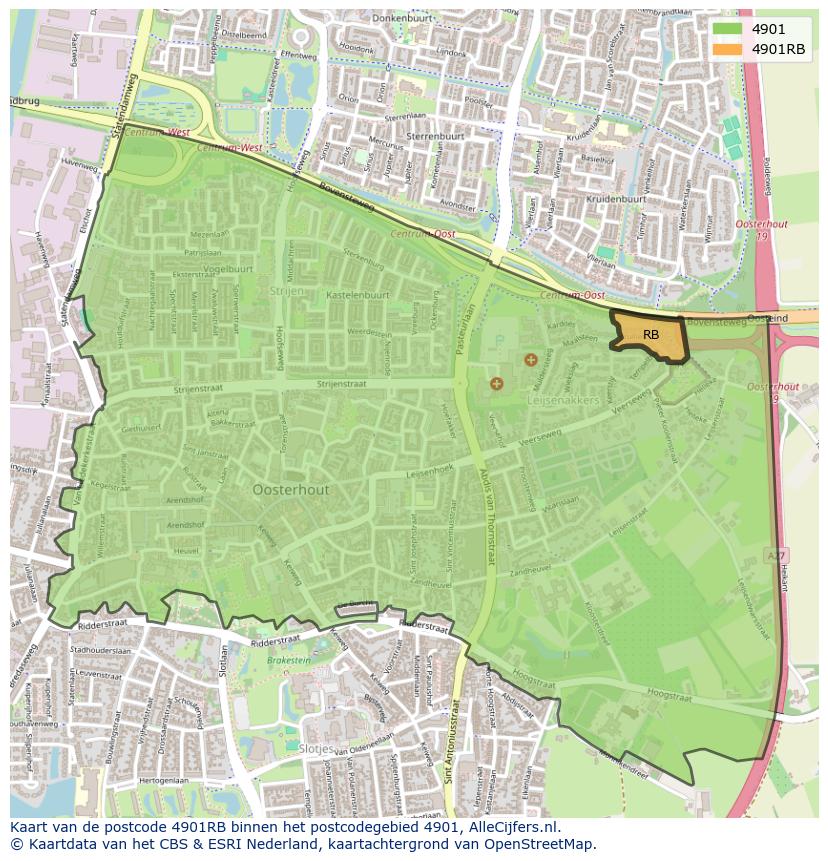 Afbeelding van het postcodegebied 4901 RB op de kaart.