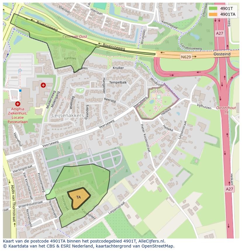 Afbeelding van het postcodegebied 4901 TA op de kaart.