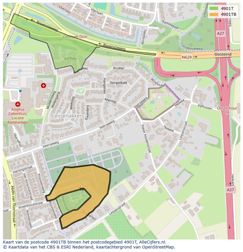 Afbeelding van het postcodegebied 4901 TB op de kaart.