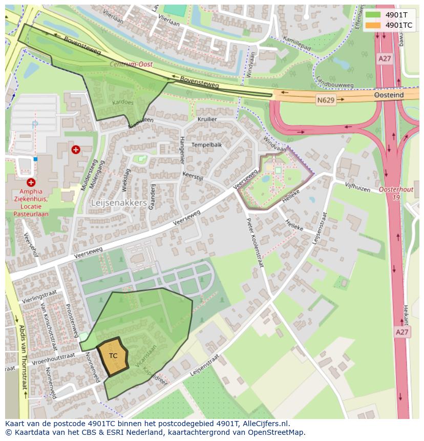 Afbeelding van het postcodegebied 4901 TC op de kaart.