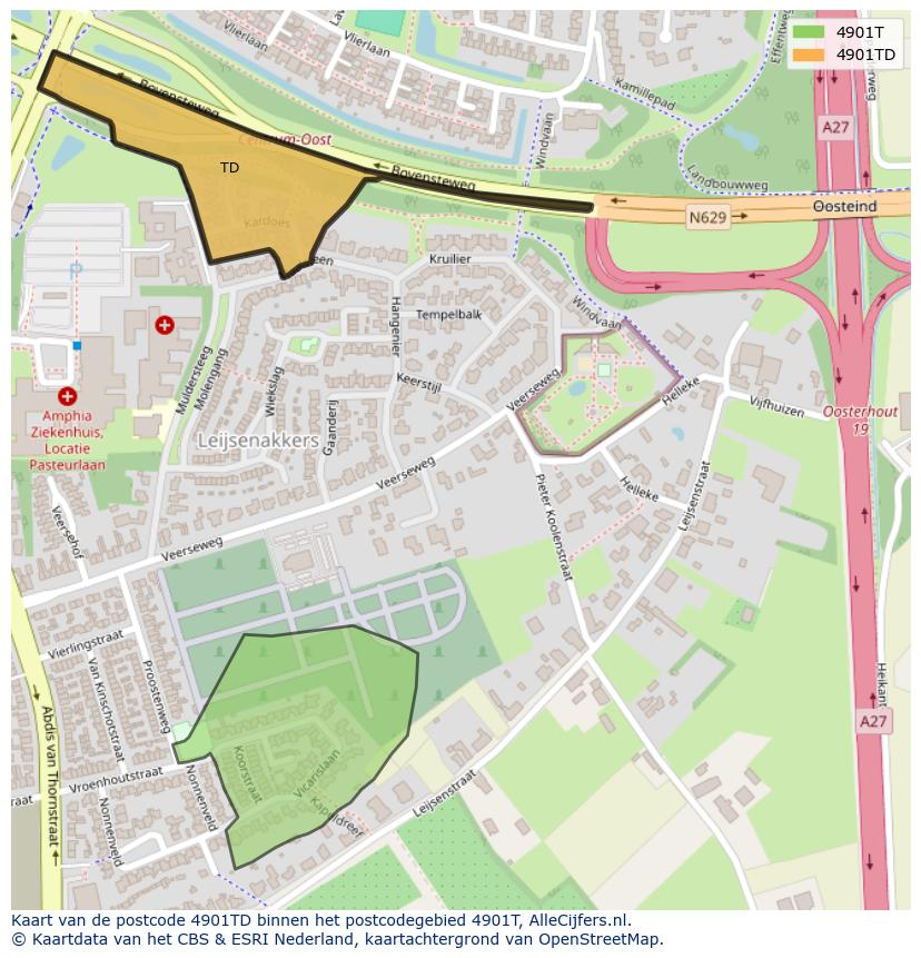 Afbeelding van het postcodegebied 4901 TD op de kaart.