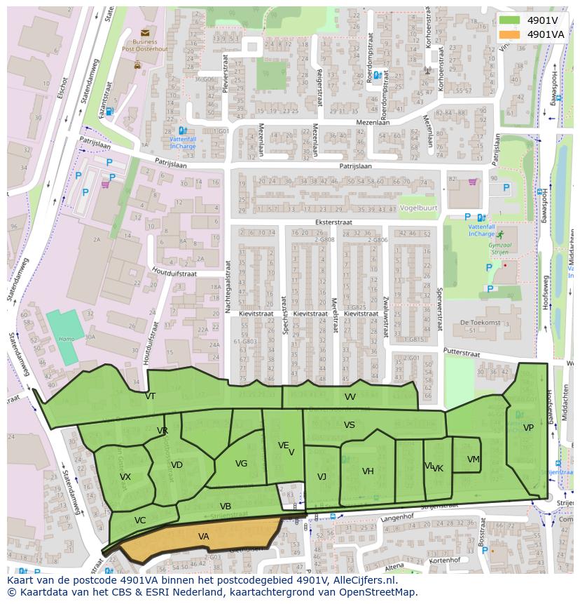 Afbeelding van het postcodegebied 4901 VA op de kaart.