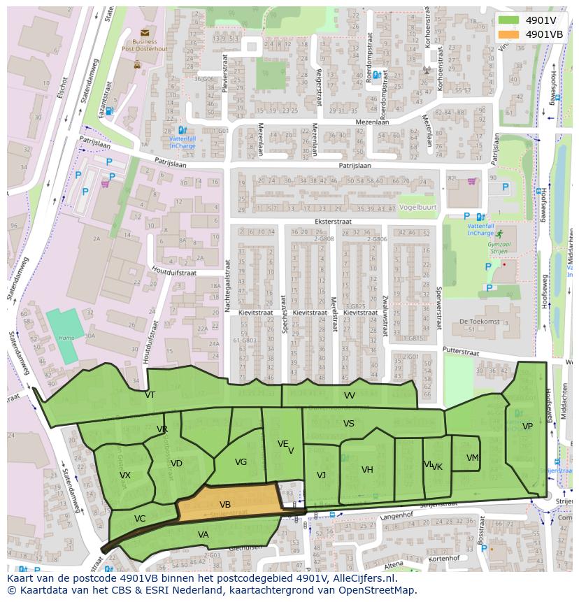 Afbeelding van het postcodegebied 4901 VB op de kaart.
