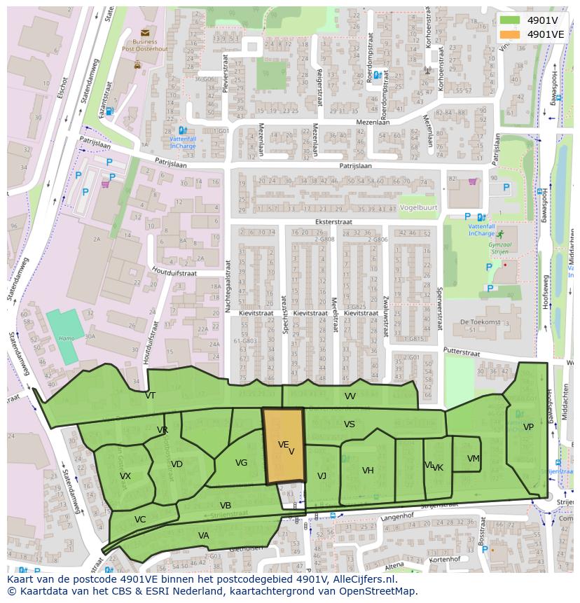 Afbeelding van het postcodegebied 4901 VE op de kaart.